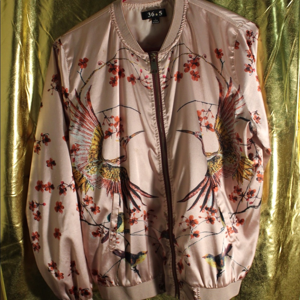 NEW! Satin Cherry Blossom Bomber Jacket